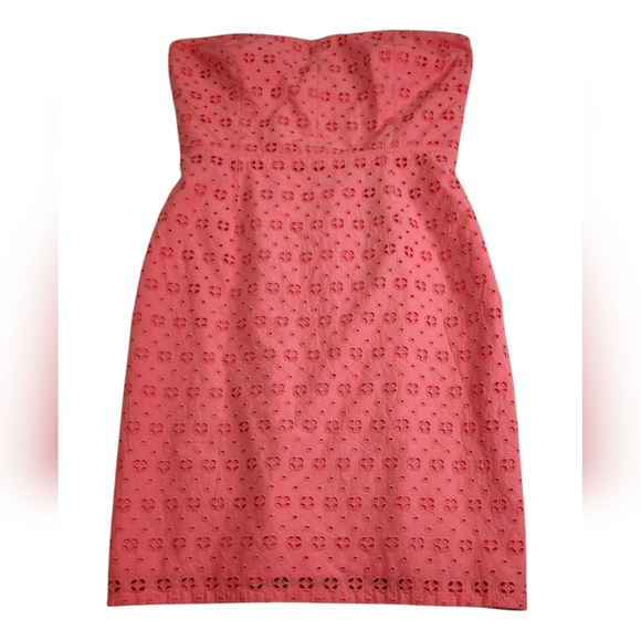 J CREW Factory NWT Eyelet Strapless Dress Salmon Pink Sz 6 - Picture 1 of 9